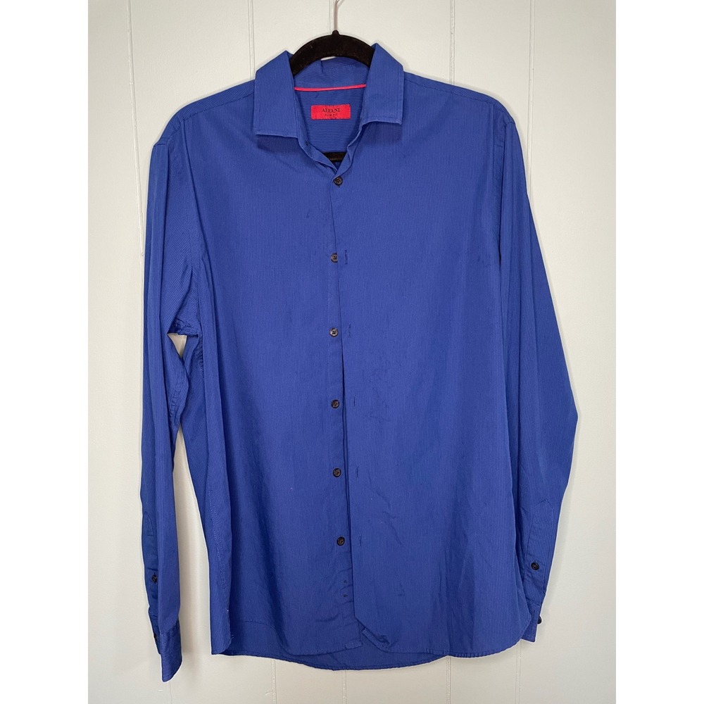 Alfani Button Down Shirt Mens Small Blue Excellent Slim Fit Micro Stripe